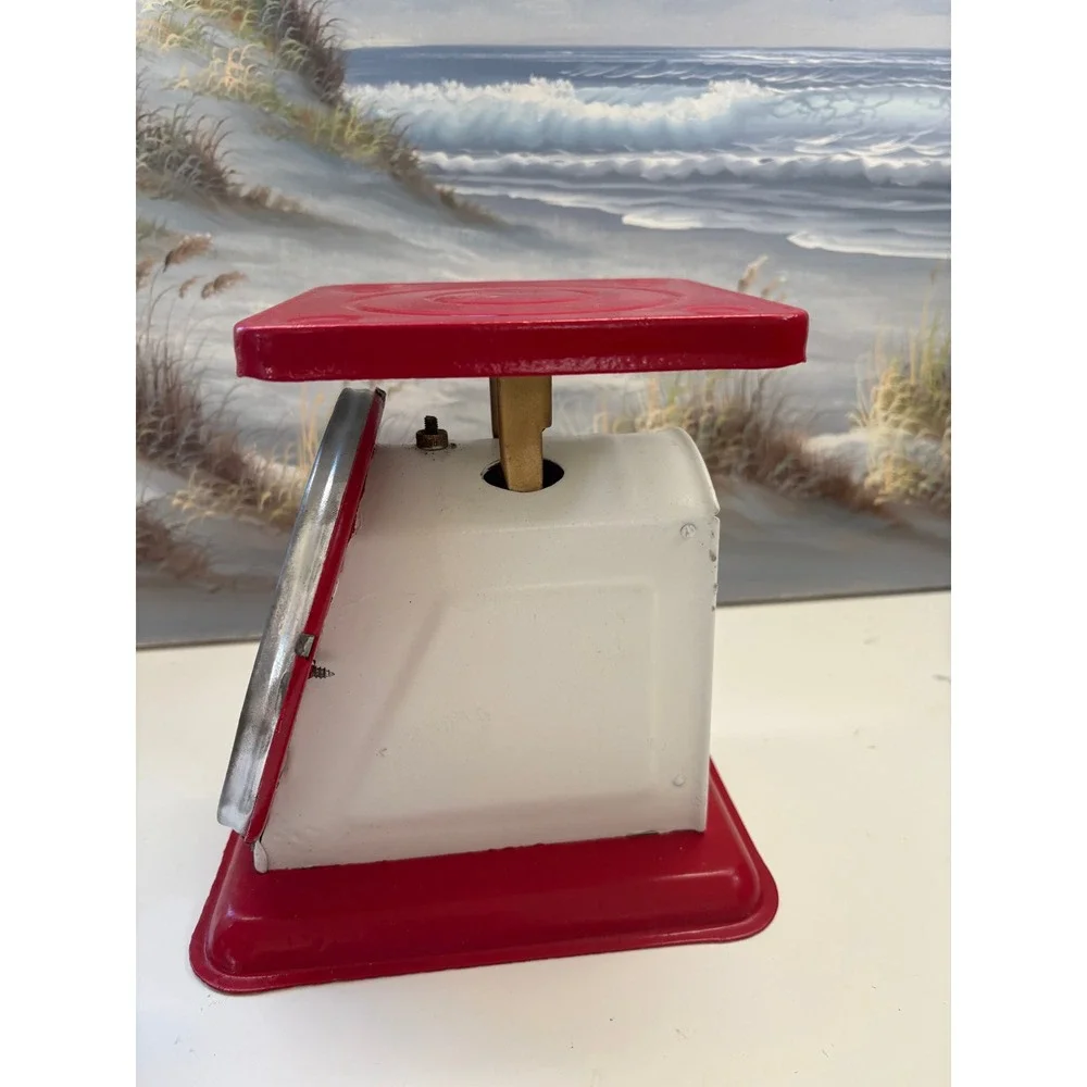 Vintage American Family Scale Red White Metal 25 Lbs Kitchen Farmhouse Decor